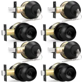 B081dwn7d1 Probrico Flat Black Entry Door Knob Lock Set And Double Cylinder Deadbolt