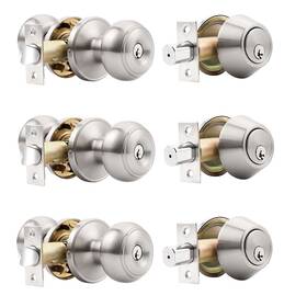 Probrico B0cllkyz42 Satin Nickel Front Door Handle And Deadbolt Keyed Alike Reversible Set