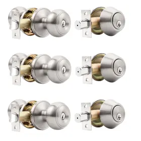 B0cllkyz42 Probrico Satin Nickel Front Door Handle And Deadbolt Keyed Alike Reversible Set