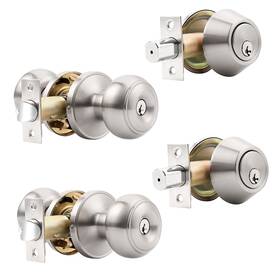 Probrico B0cllkzprc Door Knob And Single Cylinder Deadbolt Lock Set Satin Nickel Front