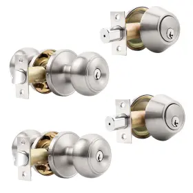 B0cllkzprc Probrico Door Knob And Single Cylinder Deadbolt Lock Set Satin Nickel Front