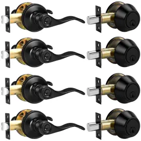 B0clll8qn9 Probrico Front Door Handle And Double Cylinder Deadbolt Set Black Exterior