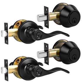 Probrico B0clllfpmg Front Door Handle And Double Cylinder Deadbolt Set Black Exterior