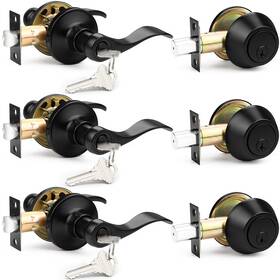 Probrico B0clllrq7f Front Door Handle And Single Cylinder Deadbolt Set Black Exterior