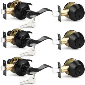 B0clllrq7f Probrico Front Door Handle And Single Cylinder Deadbolt Set Black Exterior