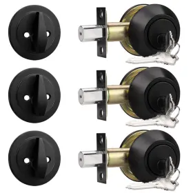 B0cllls7tr Probrico 3 Pack Black Single Cylinder Deadbolt Lock Set Keyed One Side Door