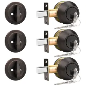 B0cllnn86k Probrico 3 Pack Oil Rubbed Bronze Single Cylinder Deadbolt Lock Set Keyed One