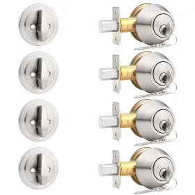 B0cllpq5gc Probrico 4 Pack Satin Nickel Single Cylinder Deadbolt Lock Set Keyed One Side