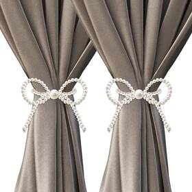 Ptwola 785486 2 Pcs Pearl Bow Curtain Tiebacks Magnetic Holders Elegant White Curta