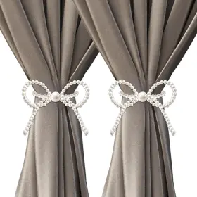 785486 Ptwola 2 Pcs Pearl Bow Curtain Tiebacks Magnetic Holders Elegant White Curta
