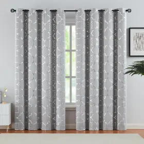 Geosilbo-84gry Purainbow Grey Blackout Curtain Panels For Bedroom 84 Inch Silver Foil Moroccan Metallic Pr