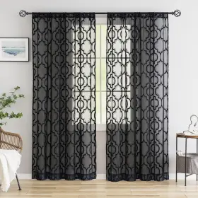 Mord2-95bk Purainbow Geo Modern Lace Sheer Black Window Curtains 95 Inch Long Moroccan Trellis Lig