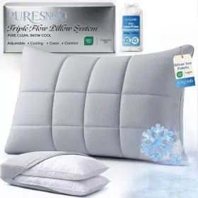 Puresnoo 782926894207 Cooling Adjustable Pillow For Side Sleepers Silver Infused Bed Cool
