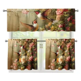 Oh-ysfb03066p51-1-58 Qehuruxo Hummingbird Flowers Kitchen Curtains And Valances Set Tier Decortaiv