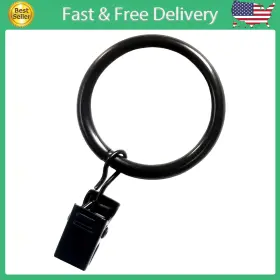 Qfs 313035438404 Black 36pcs Metal Curtain Rings With Clips 1.25 In Interior Diameter For Si