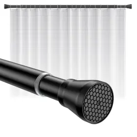Qingyun 200180539645 Shower Curtain Rod 45-77 Inch Black Tension Adjustable