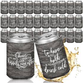 Qinyoung Hou-qinyoung-1119 50 Pieces Wood Grain Wedding Can Cooler Sleeves Bulk Engagement Part