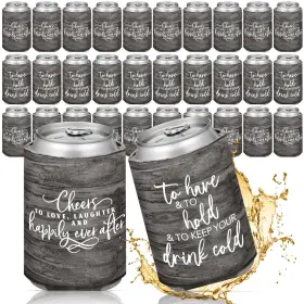 Hou-qinyoung-1119 Qinyoung 50 Pieces Wood Grain Wedding Can Cooler Sleeves Bulk Engagement Part