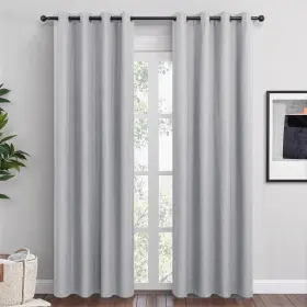 Grey-52x108 Qmqmok Light Grey Linen Blackout Curtains 108 Inch Length 2 Panels Set For Bedroom L