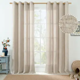 037natural5284 Quemas Linen Curtains For Living Room 84 Inch Length 2 Panels Set Semi Sheer Long C