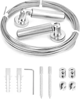 Qs31124 Qwork 16ft Stainless Steel Wall Mount Curtain Wire Rod Set - Versatile Silver