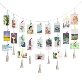 1203 Qxuji Hanging Photo Display Macrame Wall Pictures Holders With 20 Wood Cli