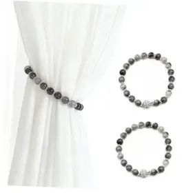 Rf25006 R.f Imports Magnetic Curtain Tiebacks 2 Pcs Beaded Holdbacks For Window Grey