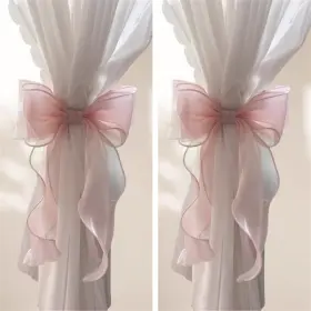 Randomparty 612715873697 2 Pack French Silky Bow Curtain Tiebacks Elegant Lace Ribbon For Curtains De