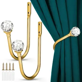 Redtagtown 601549179532 2pcs Wall Mounted Drapery Tiebacks Curtain Holdbacks Gold Window Holder