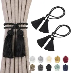 Re-clk-tassel-2-black-us Remunkia 2 Pack Curtain Tiebacks Curtains Tie Back With Tassels- Holdbacks Tassel