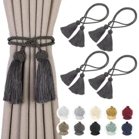Re-clk-tassel-4-charcoal-us Remunkia 4 Pack Curtain Tiebacks Curtains Tie Back With Tassels- Holdbacks Tas
