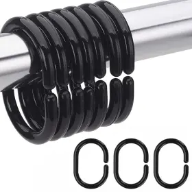 Resze-b24pc Resze 24 Pcs Shower Curtain Rings Plastic Black Hooks C-shaped
