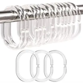 Rz-24pc Resze 24 Pcs Shower Curtain Rings Plastic Clear Hooks C-shaped R Inch