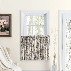 Ricardo 842249045998 Waverly Gardens Rod Pocket With Header Kitchen Curtains - Black 84 Inch W X 24 L Tier