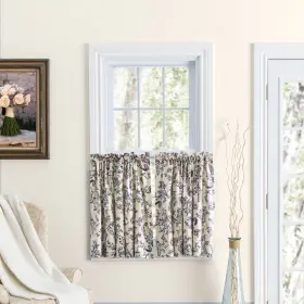 Ricardo 842249046018 Waverly Gardens Rod Pocket With Header Kitchen Curtains - Indigo 84 Inch W X 30 L Tie