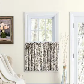 Ricardo 842249046025 Waverly Gardens Rod Pocket With Header Kitchen Curtains - Black 84 Inch W X 30 L Tier