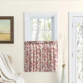 Ricardo 842249046032 Waverly Gardens Rod Pocket With Header Kitchen Curtains - Garnet 84 Inch W X 36 L Tie