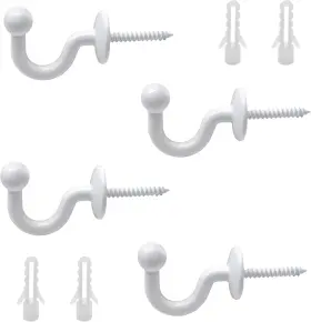 Rierdge 744110384628 4 Pcs Curtain Tiebacks Hook White Drapes Holdback Wall Mounted Drapery