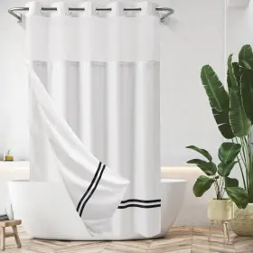 Je-150b-64abk River Dream Extra-long Shower Curtain With Snap In Liner No Hooks Needed Show