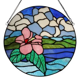 River Of Goods 810105590272 Tropical Hibiscus Pink Stained Glass Window