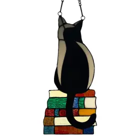 River Of Goods 810105590937 Cat On Books Stained Glass