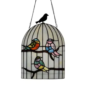 River Of Goods 810105591071 Birds In Cage Vertical Stained Glass Window