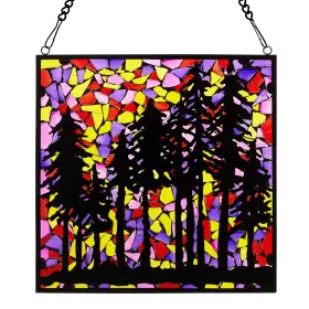 River Of Goods 810105596687 Mixed Media With Metal Overlay Forest Mosaic Window Panel