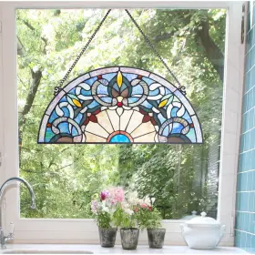 River Of Goods 818140022635 Victorian Corista Half-moon Stained Glass Blue