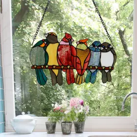 River Of Goods 818140023083 9.5 Inch H Birds In Love Stained Glass Window Red 15 L X 0.25 W