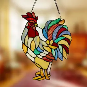 River Of Goods 818140025285 15.25 Inch H Rusty The Rooster Stained Glass Orange