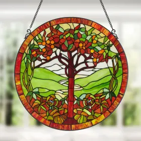 River Of Goods 818140025360 24 Inch H Tree Life Stained Glass Window Panel Orange