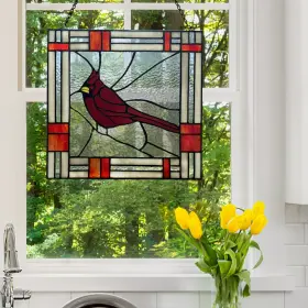 River Of Goods 818140025629 11 Inch H Carol The Cardinal Stained Glass Window Red X 0.25