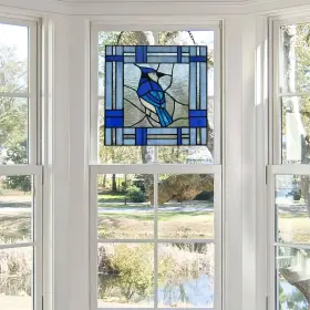 River Of Goods 818140025636 11 Inch H John The Blue Jay Stained Glass Window X 0.25 River Of Goods 818140025636 11 Inch H John The Blue Jay Stained Glass Window X 0.25