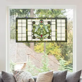 River Of Goods 818140025858 26 Inch W Vintage Victorian Stained Glass Window Green/brown/ivory